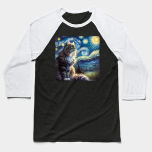 Domestic Medium Hair Starry Night Inspired - Artistic Cat Baseball T-Shirt